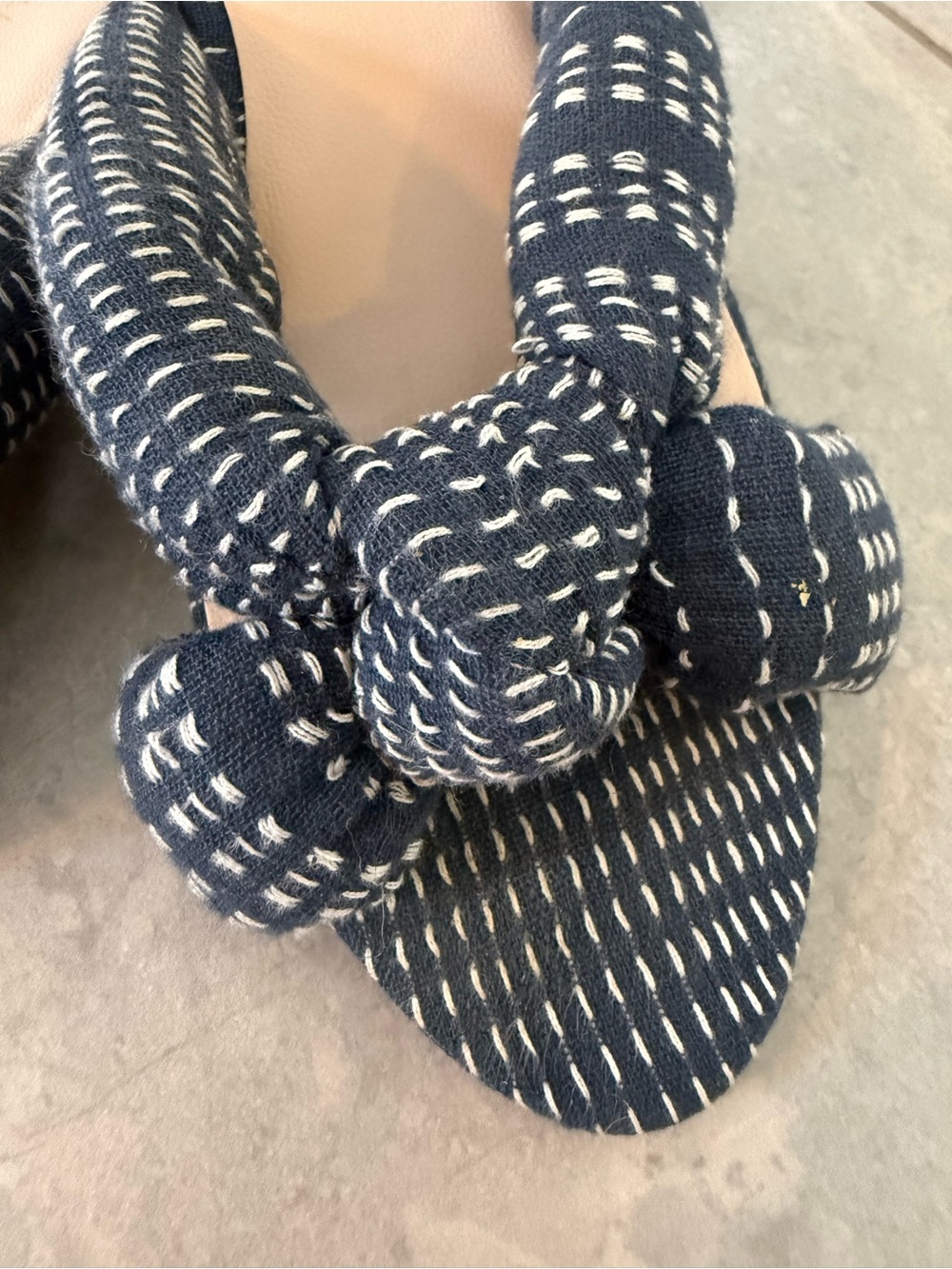 Loeffler Randall Elsie Blue White Woven Boho Fabric Block Heel Sandals Slides 9 - Picture 2 of 10